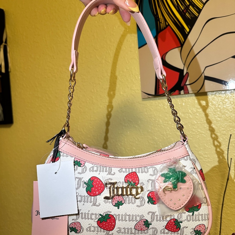 - Juicy Couture White and Pink Strawberry Print Bag